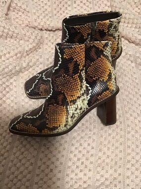 Gibson Latimer Snake-Print Ankle Boots in Brown, Black and Cream